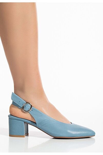 ANALİN SHOES Kék valódi bőr bokafűzős csatos sarkú női cipő