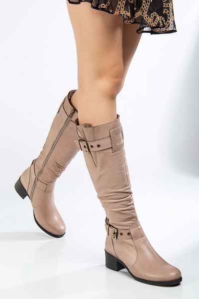 ANALİN SHOES Γυναικείες μπότες από γνήσιο δέρμα - Ρυθμιζόμενη πόρπη και φυσούνα, χρώμα πέτρας