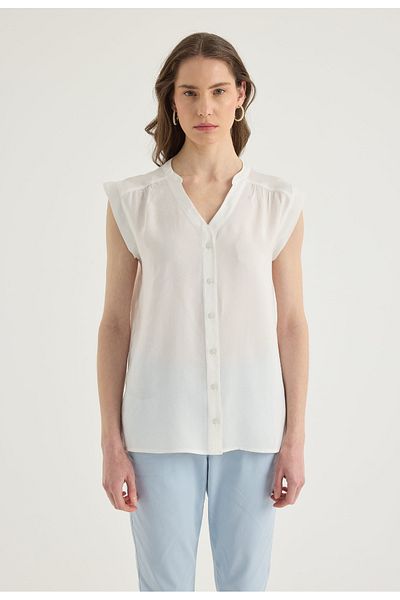 Masha Kate V-Neck Modal Ecru Blouse