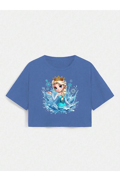 Laches Tricou cu mânecă scurtă pentru fetiță cu imprimeu Elsa