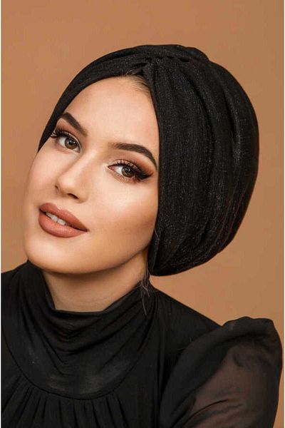 Aişe tesettür غطاء رأس مبطن برباط أسود لامع