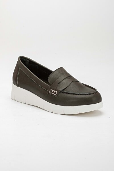 ANALİN SHOES Genuine Leather Women's Casual Casual Shoes - Khaki