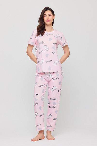 MEBA Women's Patterned Short Sleeve Summer Cotton Pajama Set