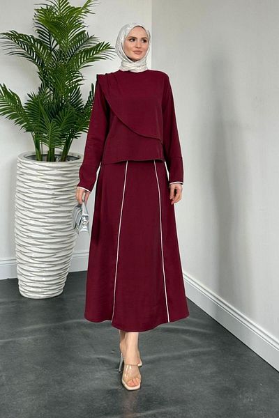 MERVEN AKYÜZ Σετ φούστας με λεπτομέρεια Libre Stripe Claret Red