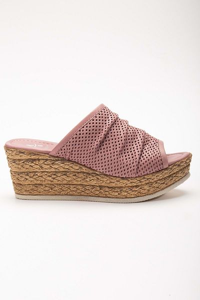 ANALİN SHOES Papuci de damă roz din piele naturală cu toc pană