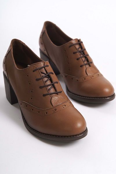 ANALİN SHOES حذاء نسائي بكعب كلاسيكي من الجلد الطبيعي - موديل بلون الجوز