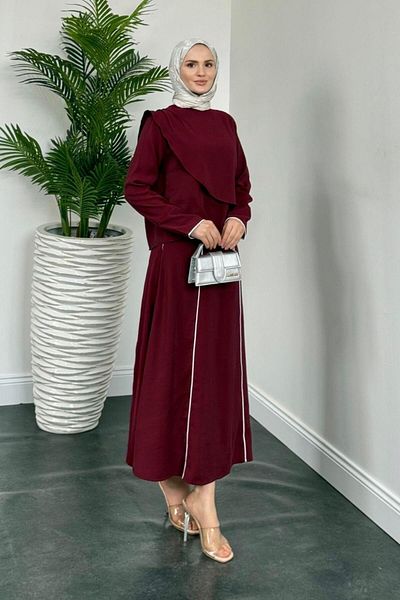 MERVEN AKYÜZ Σετ φούστας με λεπτομέρεια Libre Stripe Claret Red