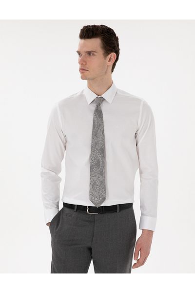 Pierre Cardin Λευκό Slim Fit Μακρυμάνικο Basic πουκάμισο 50305250-VR013