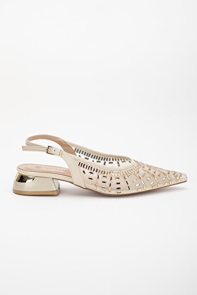 Dilimler Ayakkabı Kadın Kısa Topuklu Abiye Ayakkabı Rose File Taş Döşeme Topuk Açık