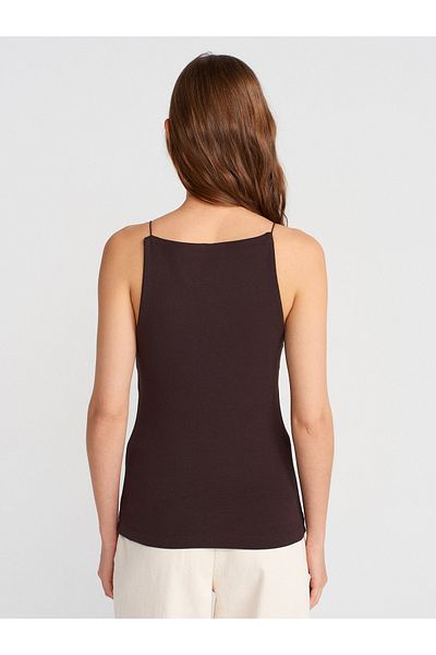 Dilvin 21020 Halter Neck Top-Σκούρο Καφέ