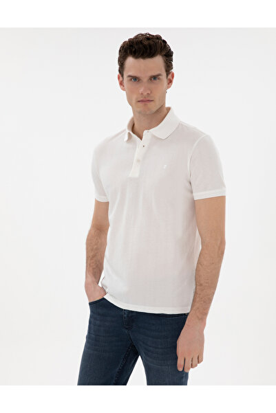 Pierre Cardin تي شيرت أبيض بقصة ضيقة وأزرار وياقة بولو 50302608-VR013