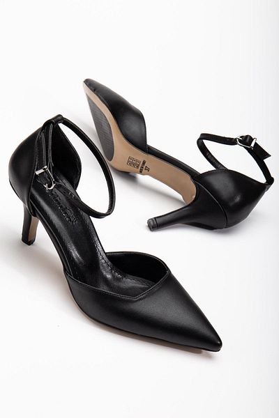 Dilimler Ayakkabı Large Size Women's Heeled Shoes Black Slit Model Hard Hat Skin