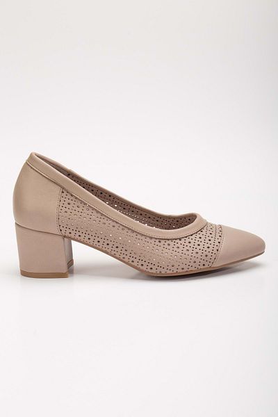 ANALİN SHOES Stone Colored Women's Genuine Leather Perforated Heeled Shoes