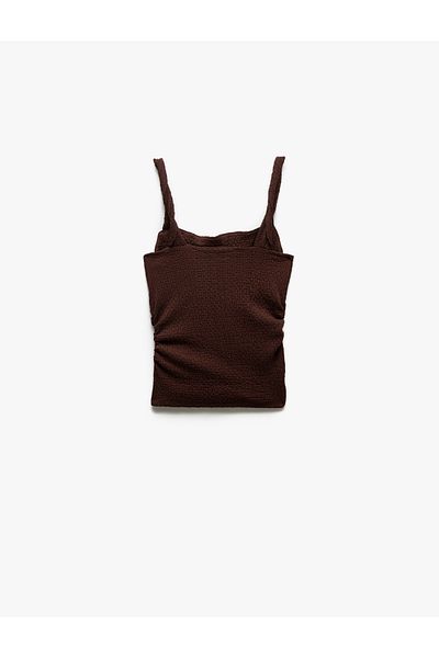 Koton Drape Detailed Square Neck Slim Fit Textured Strap Tank Top