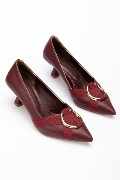Dilimler Ayakkabı Women's High Heel Shoes Burgundy Ring Buckle Goblet Heels