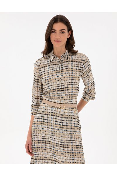 Pierre Cardin Beige Comfort Fit Long Sleeve Shirt Dress 50301111-Vr011