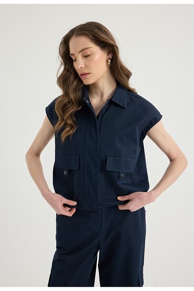 Masha Kate Navy Blue Vest Pocket Cargo