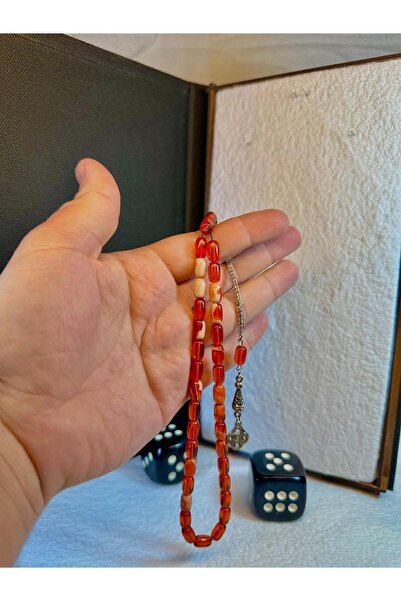 Anemore Collection سبحة صلاة من العنبر الناري باللون الأحمر والأبيض - قطع كبس...