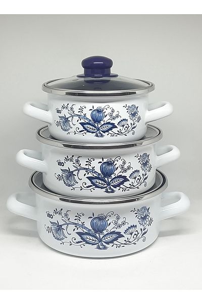 Avşar Enamel Poppy Pot Set 14/16/18 cm 1/1.5/2 Liters