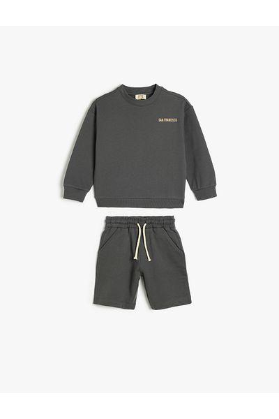 Koton 2 Pack Cotton Long Sleeve Sweatshirt and Shorts Set