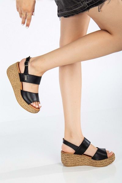ANALİN SHOES Sandale de damă cu toc cu pană cu curele din piele naturală neagră