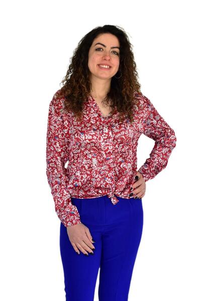 BAGLAN Жіноча атласна сорочка з довгими рукавами та принтом BGL-ST04214