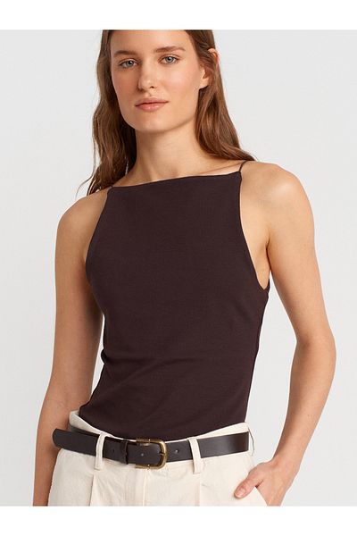 Dilvin 21020 Halter Neck Top-Σκούρο Καφέ