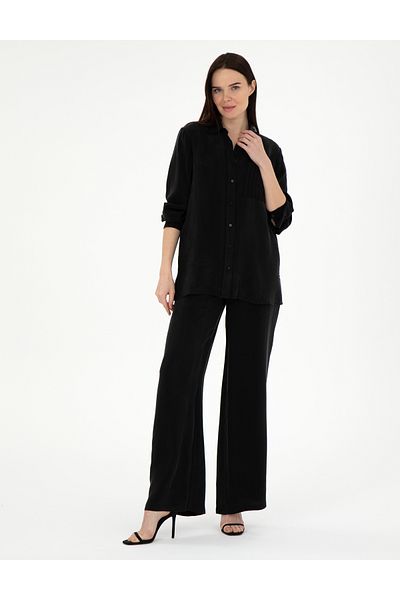 Pierre Cardin Black Kupro Fabric Loose Fit Trousers 50305978-Vr046