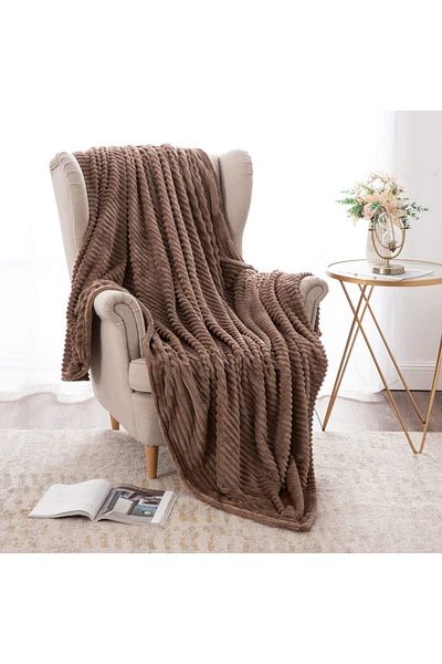 df home Soft Striped Welsoft Bedspread/ Blanket 150X200 (Brown)