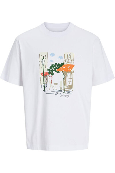 Jack & Jones Tricou JACK & JONES Manchester Sketch - 12273549-Φωτεινό Λευκό