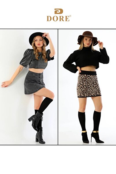 Dore Дамски 1 чифт първокласни - пенирани памучни чорапи с дължина до коляното, безшевни черни чорапи