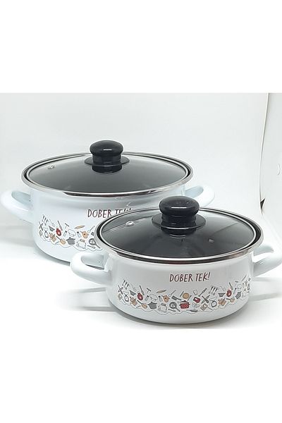 Avşar Enamel Evi̇m 16-20 cm Diameter 1250 Ml-2.5 Liter Double Enamel Pot Set