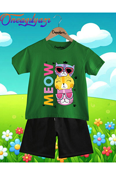 oneagılyazı Meow Šarene mačka s Štampano Oversize kroj Dječje šortseve T-shir...