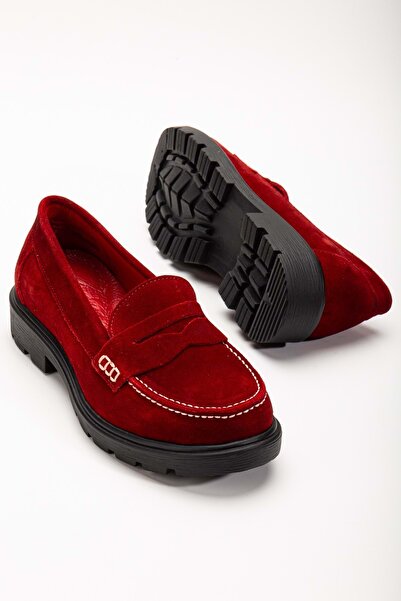 ANALİN SHOES Kadın Hakiki Deri Light Tabanlı Saraçlı Rahat Loafer Ayakkabı - Kırmızı Süet