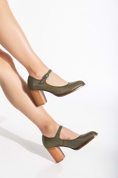 ANALİN SHOES Pantofi cu toc de damă din piele naturală verzi - cu bretele