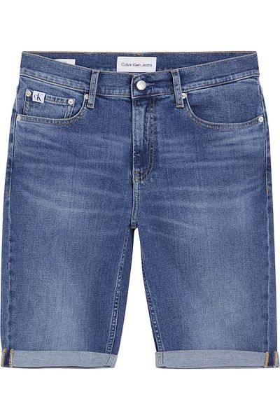 Calvin Klein Logo-ul mărcii pentru bărbați Blugi cu aspect elegant Pantaloni capri scurti din țesătură denim Pantaloni scurți din denim albastru J30J 324874 -1A4
