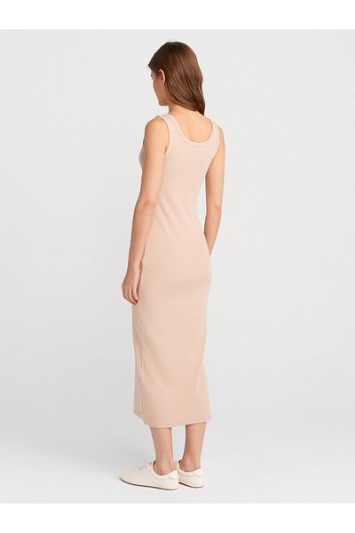 Dilvin Rochie Midi Mi hu – Bej deschis, 91382 Stil cu detaliu nasture.