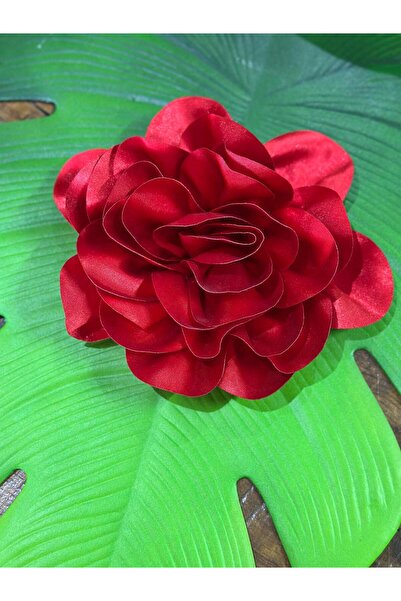 Gönülden Tasarım 20 cm Satin Embossed Flower Sewing Clothing Accessory Red