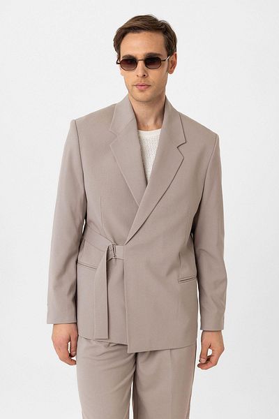 Antioch Beige Belted Relax Fit Men's Blazer Jacket
