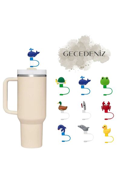 GECEDENİZ Straw Stopper Thermos Three-Dimensional Whale