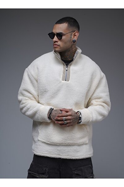 Butik Plush Oversize Trend We - Cu jumătate de fermoar și buzunar cangur