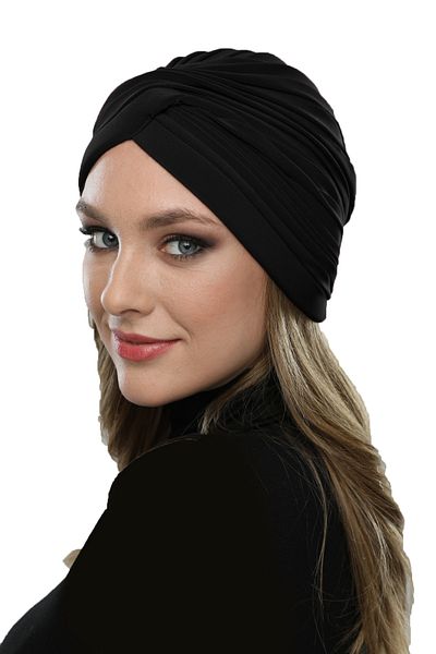 fidan bone Cross W Ribbed Back Strap Black Ready-Made Turban Hijab Pool Cap