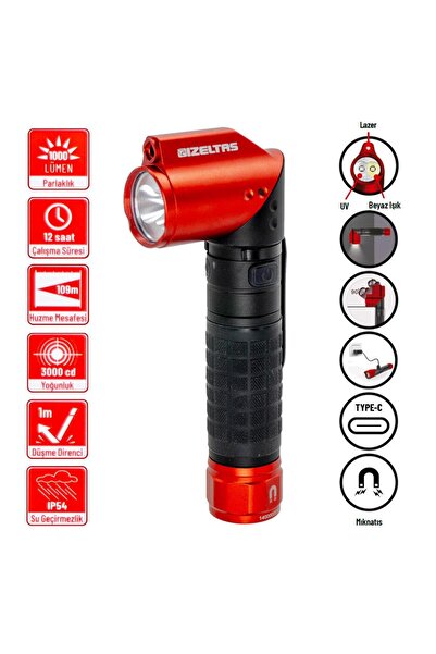 İzeltaş İzeltaş PRO LED Şarjlı Lazer Pointer/UV El Feneri 1000 lm