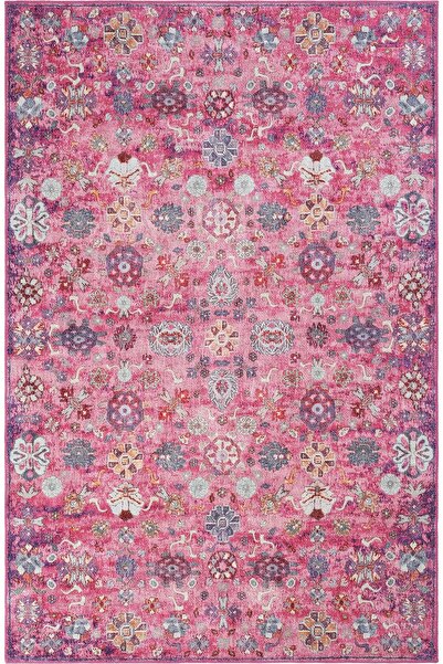 Cool Halı Private Fuşya Eskitme Vintage Halı Çiçek Desenli Otantik Dokuma Şön...