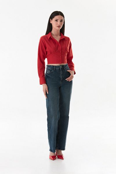 Fulla Moda Back Low-Cut Tie-Up Corset Detailed Shirt