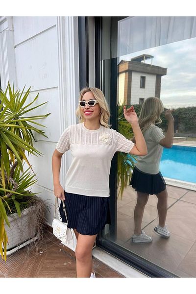 For Angels Bluză din tricotaj cu accesorii trandafiri ajurate