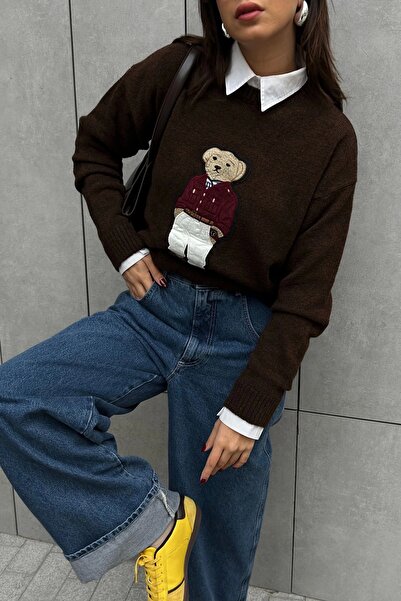 Eka Γυναικείο πουλόβερ καφέ αρκουδάκι 1014-5205