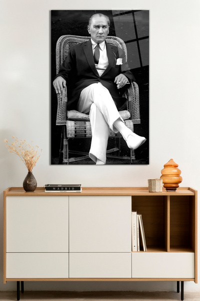 Vitrovelo Mustafa Kemal Atatürk Portresi Cam Tablo, Darbelere Dayanıklı Kırılmaz Cam, Hediyelik