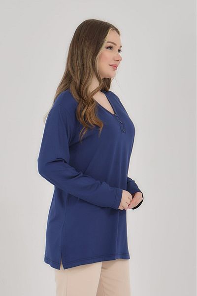 Fresh&Moda Women's V-Neck Lycra Large Size Middle Age Mother Combed Cotton Blouse