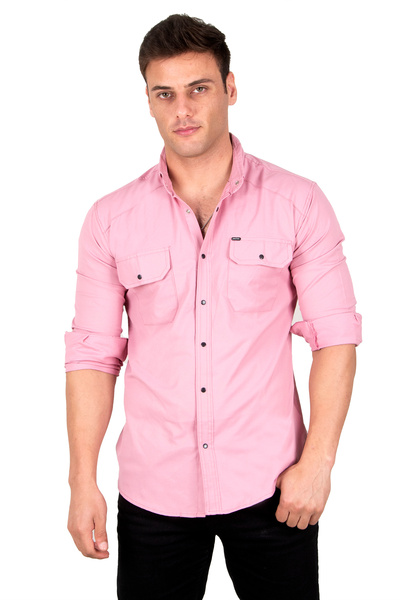 DeepSEA Ανδρικό πουκάμισο με διπλή τσέπη με λεπτό ριμπ ροζ Lycra 2300421